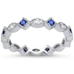 Art Deco Wedding Ring Marquise Simulated Blue Sapphire CZ 925 Sterling Silver